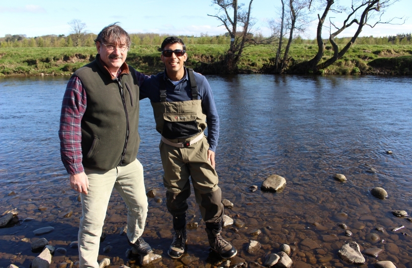 Rishi Sunak on the River Ure with David Bamford