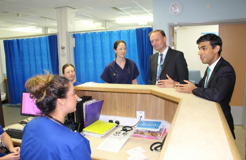 Rishi Sunak with Simon Stevens and Dr James Dunbar at the Friarage Hospital UTC