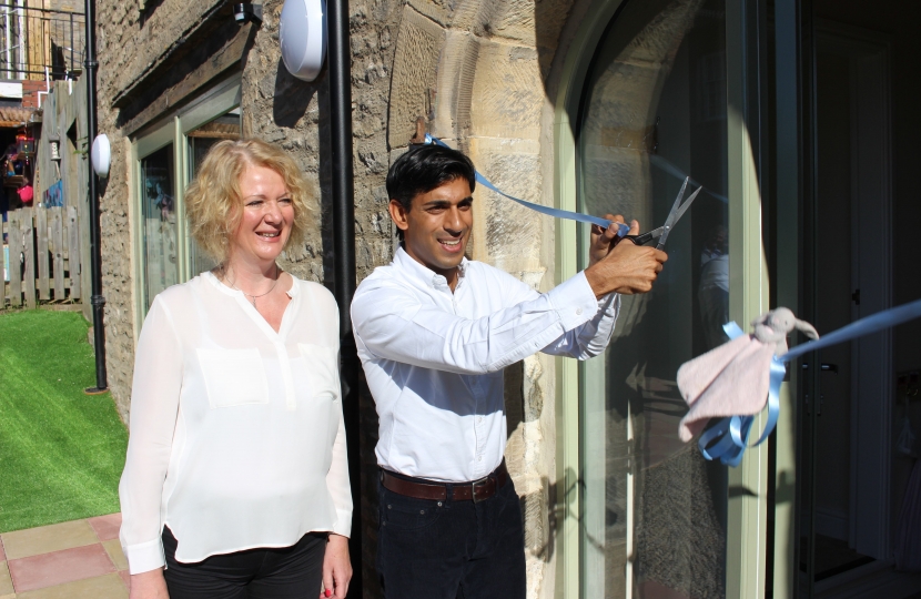 Rishi Sunak opens the Rooftops barn extension with nursery owner Hannah Hurley