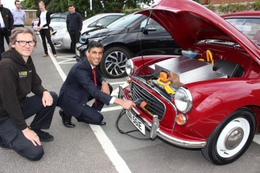 Rishi Sunak with the Bedale electric vehicle charging bollard