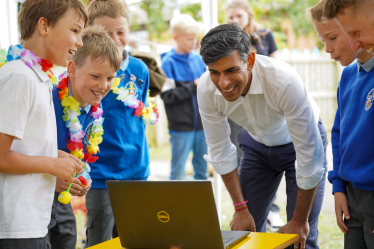 Rishi Sunak with budding entrepreneurs at Bolton on Swale CE Primary School